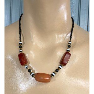 Bakelite Carnelian Beaded Women's Necklace Boho Barrel Clasp #2